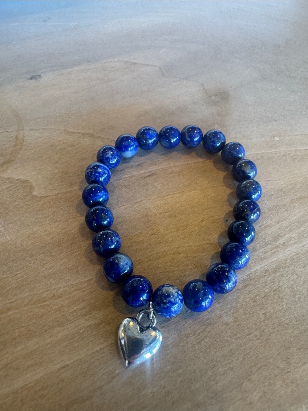 Lapis Lazuli Genuine Bracelet- w/heart silver charm